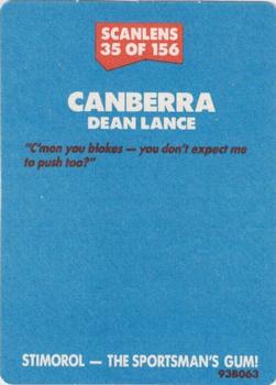 1989 Scanlens #35 Dean Lance Back